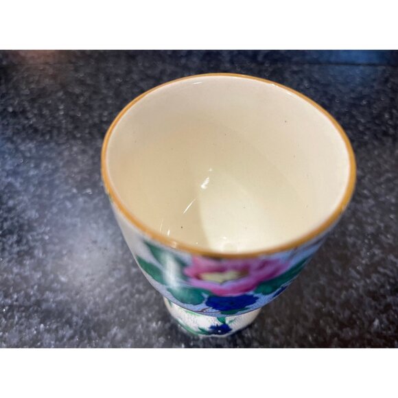 Double Egg Cup Heavy Floral Pattern Blue Pinks Greens Gold Rim Not Royal Winton - Picture 5 of 9